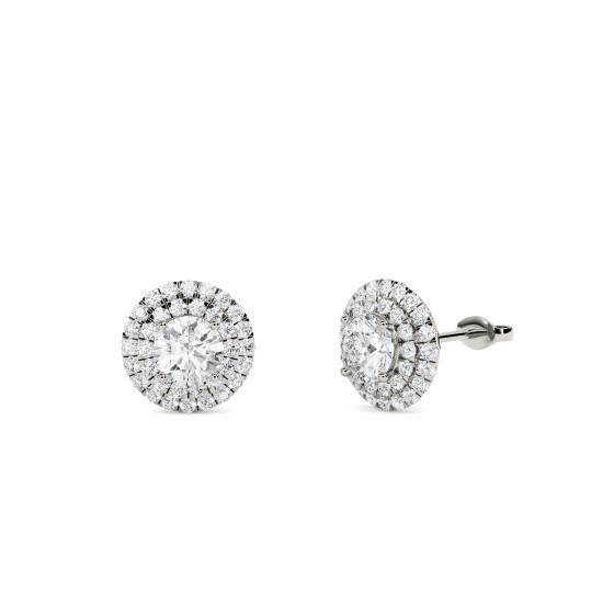 Ohrringe mit rundem Diamanten und doppeltem Halo