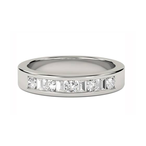 0,50 ct VS/E-F 3,5 mm runder und baguetteförmiger Naturdiamant-Ewigkeitsring