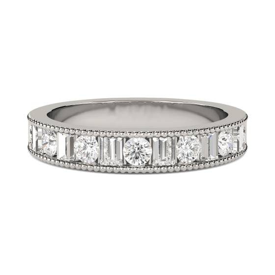 Milgrain Round and Baguette Diamond Eternity Ring