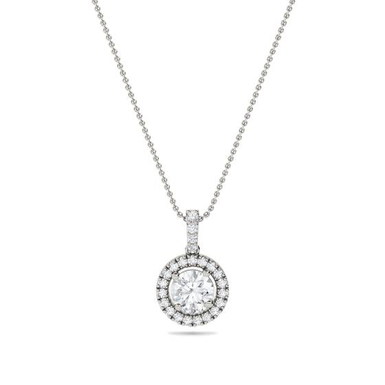 Anhänger mit rundem Diamanten (0,85 ct) und Halo-Fassung