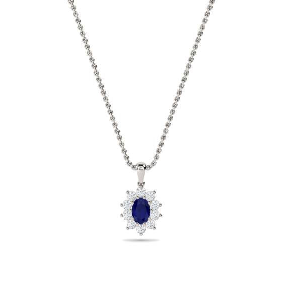 Ovaler Anhänger aus blauem Saphir und Diamanten