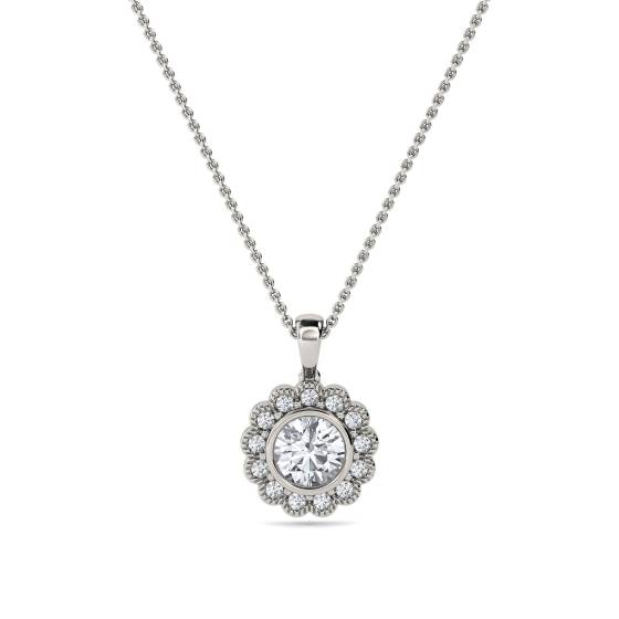Anhänger mit rundem Diamanten (0,50 ct) und Halo-Fassung