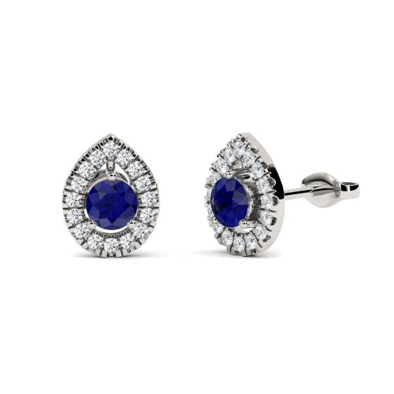Runde Ohrringe mit blauem Saphir und Diamanten
