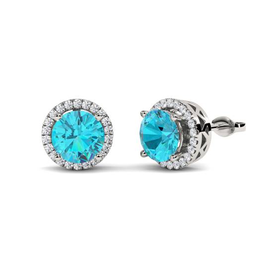 Runde Ohrstecker mit Aquamarin und Diamanten
