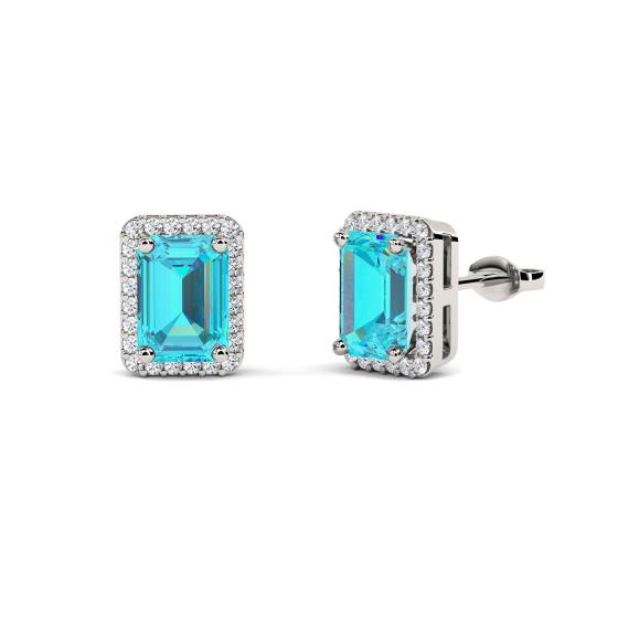 Ohrringe mit smaragdförmigem Aquamarin und Diamanten