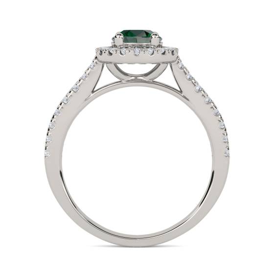 Ring mit 1,10 ct Smaragd und rundem Diamant-Halo