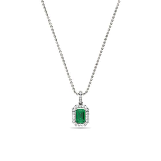 Grüner Smaragd- und Diamant-Halo-Anhänger
