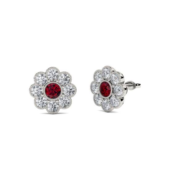 Runde Rubin- und Diamant-Ohrringe in Zargenfassung