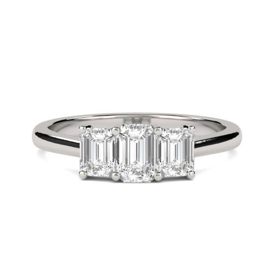 DHMT03308 Smaragd-Diamant-Trilogie-Ring mit abgestuftem Besatz