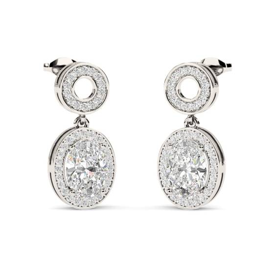 Ovale Diamant-Ohrringe mit Halo-Fassung
