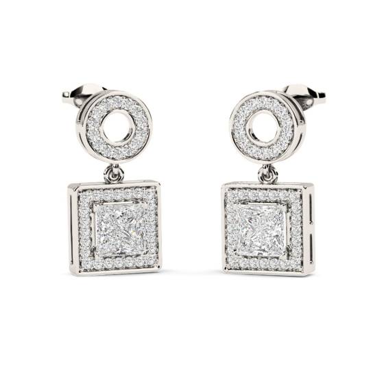 Prinzessinnen-Diamant-Ohrringe mit einzelnem Halo