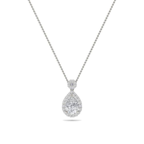 Birnenförmiger Diamant-Anhänger mit Halo-Fassung