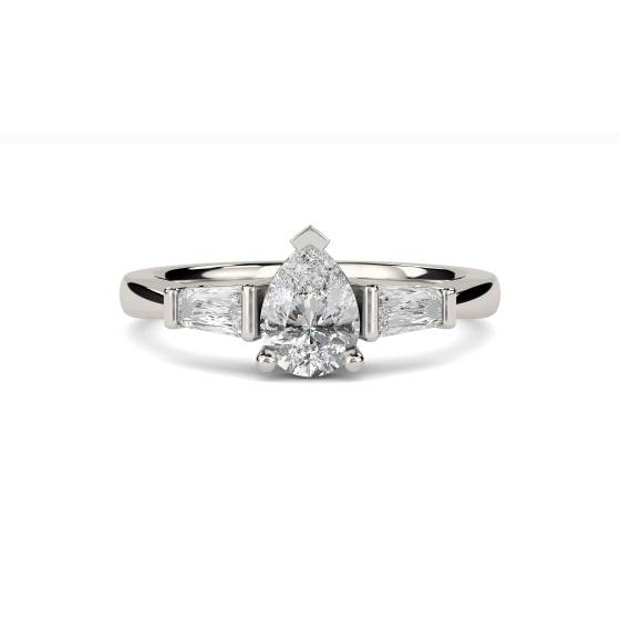 1.30ct VVS1/D Lab Grown Pear Cut Diamond Trilogy Ring in Platinum