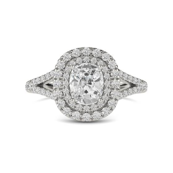 2.32ct VS1/E Lab Grown Cushion Cut Diamond Double Halo Split Shoulder Set Ring in Platinum