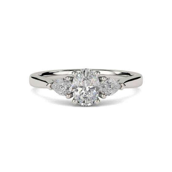 GIA-zertifizierter Trilogie-Ring mit ovalem, natürlichem Diamanten (0,70 ct, IF/D).