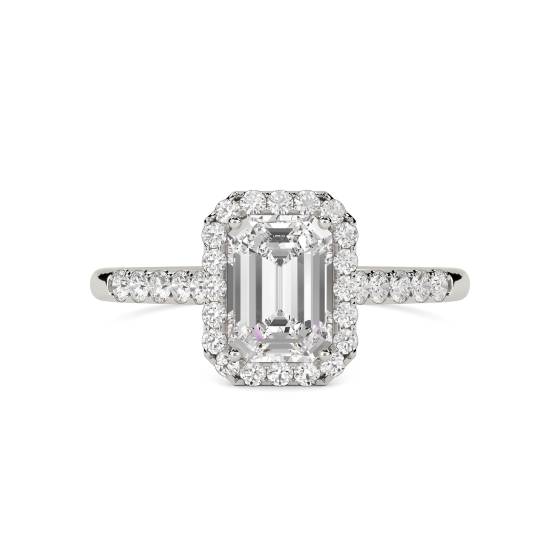 Smaragd-Diamant-Ring mit einzelner Halo-Schulterfassung