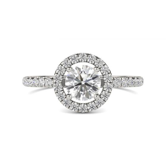 Runder Diamantring mit einzelner Halo-Fassung an der Schulter