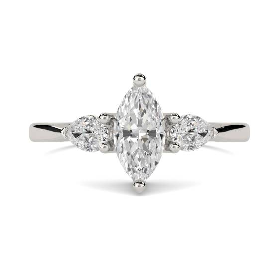 Einzigartiger Trilogie-Ring mit Marquise- und Birnenschliff-Diamanten