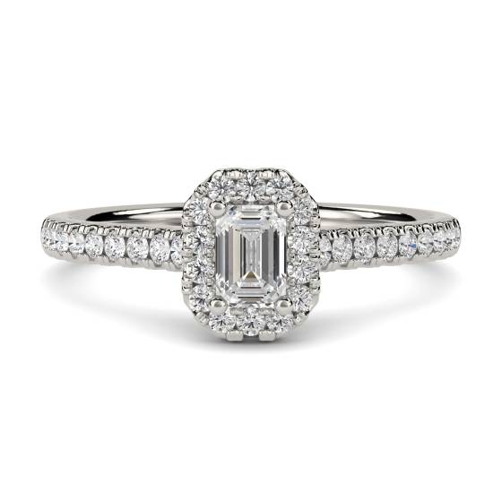 Smaragd- und Runddiamant-Halo-Ring