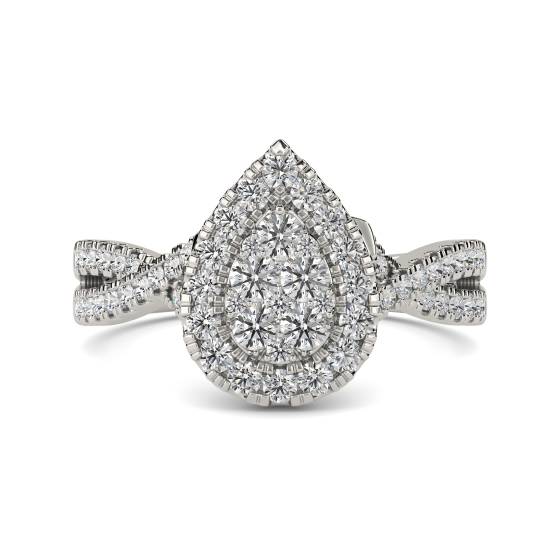 Ring mit einzelnem Halo-Runddiamantencluster an der Schulter