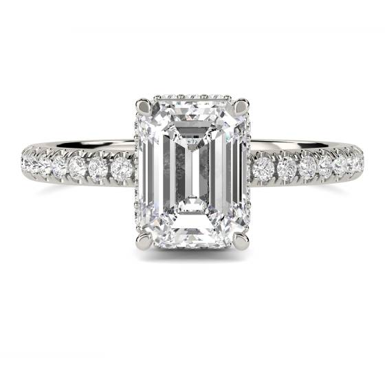 Smaragd-Diamant-Ring mit verstecktem Halo-Schulterteil