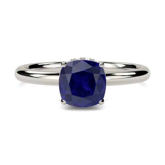 Kissenförmiger blauer Saphir-Halo-Ring