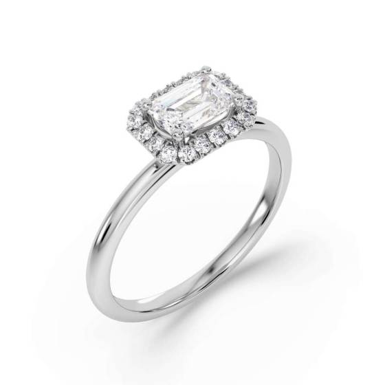 Smaragd-Diamant-Ring mit einzelnem Halo