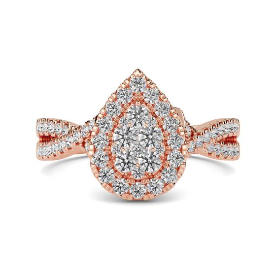 Single Halo Round Diamond Cluster Shoulder Set Ring
