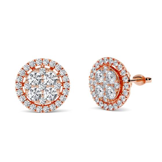 Classic Round Diamond Cluster Earrings