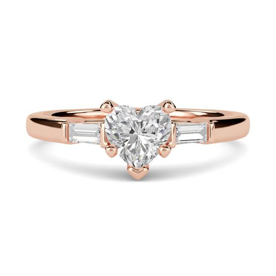 Moderner Herz- und Baguette-Diamant-Trilogie-Ring