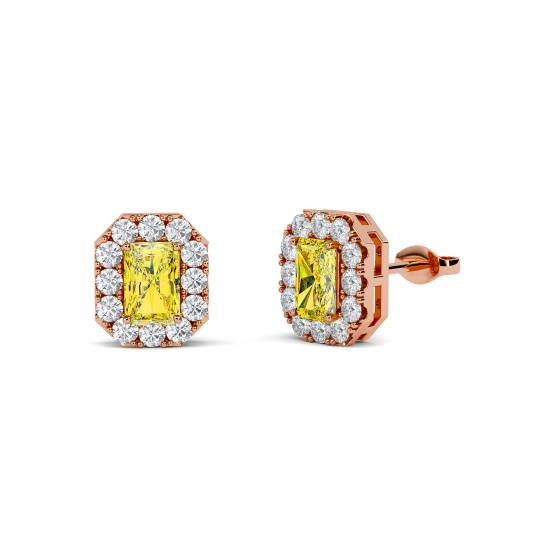 Ohrringe mit gelbem, strahlendem Diamant-Halo