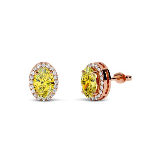 Ohrringe mit ovalem gelbem Diamant-Halo
