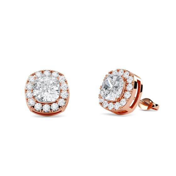 Ohrringe mit Kissen-Diamanten und einzelnem Halo