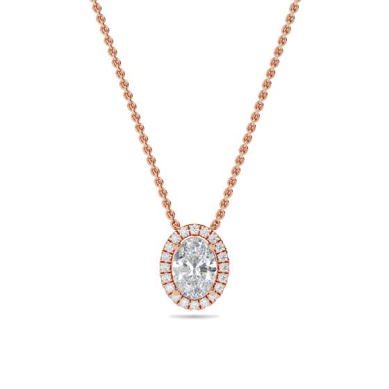 Ovaler Diamantanhänger mit Halo-Fassung
