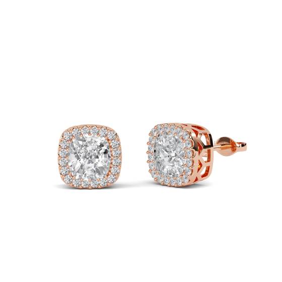 Ohrringe mit Kissen-Diamanten und einzelnem Halo