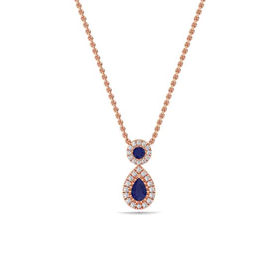 Tropfenanhänger mit blauem Saphir und Diamant-Halo