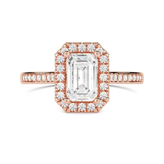 Smaragd-Diamant-Ring mit einzelner Halo-Schulterfassung