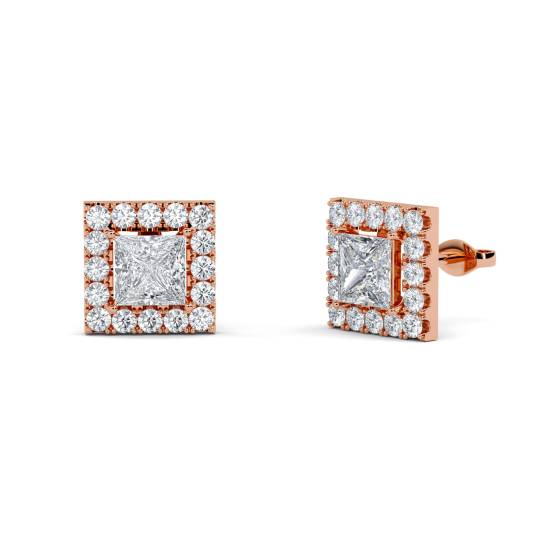 Prinzessinnen-Diamant-Ohrringe mit einzelnem Halo