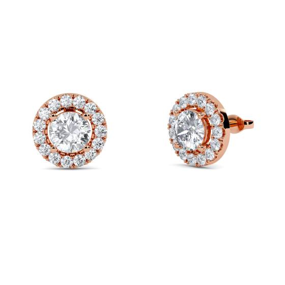 Ohrringe mit rundem Diamanten und einzelnem Halo