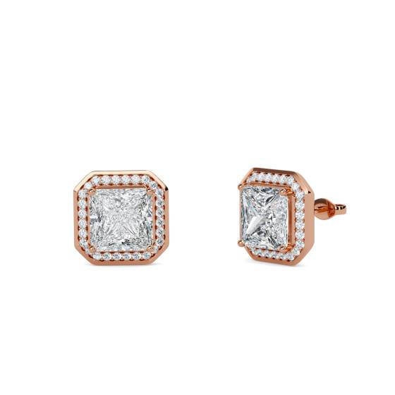 Prinzessinnen-Diamant-Ohrringe mit einzelnem Halo