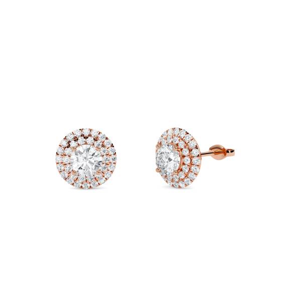 Ohrringe mit rundem Diamanten und doppeltem Halo