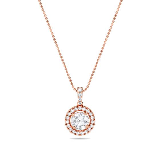 Anhänger mit rundem Diamanten (0,85 ct) und Halo-Fassung