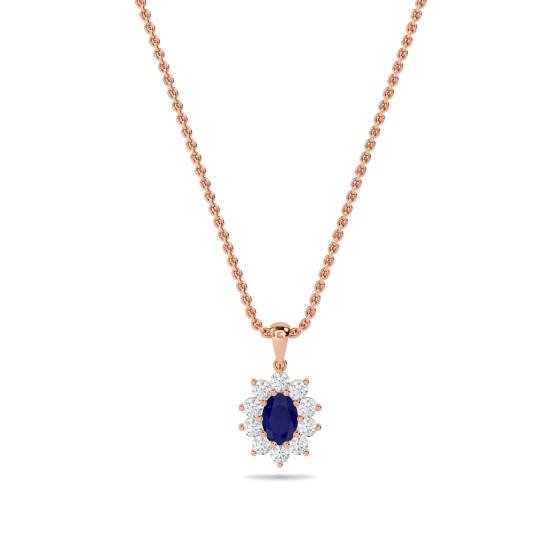 Ovaler Anhänger aus blauem Saphir und Diamanten