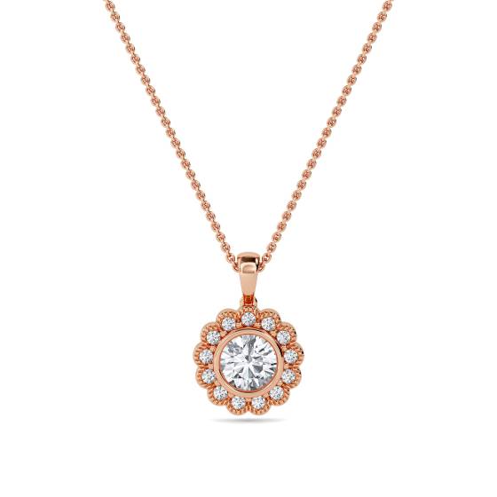 Anhänger mit rundem Diamanten (0,50 ct) und Halo-Fassung