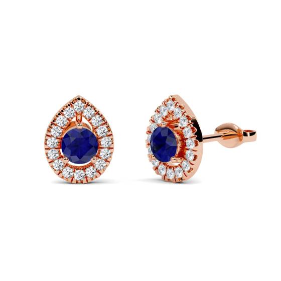 Runde Ohrringe mit blauem Saphir und Diamanten