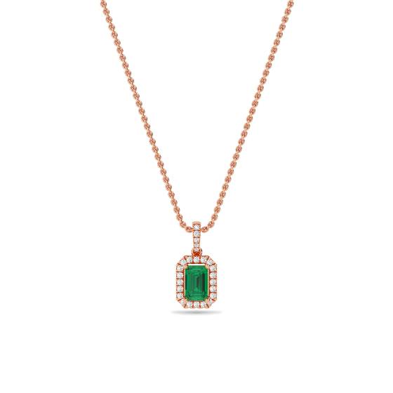 Grüner Smaragd- und Diamant-Halo-Anhänger