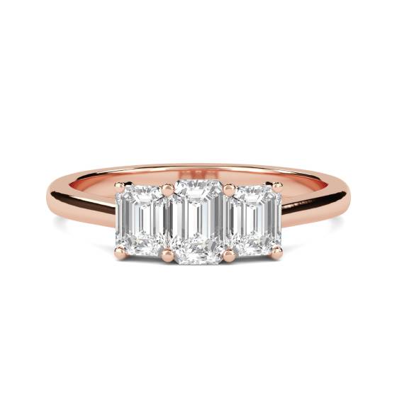 DHMT03308 Smaragd-Diamant-Trilogie-Ring mit abgestuftem Besatz