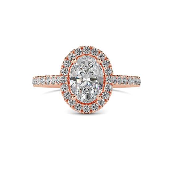 Ovaler Diamantring mit Halo-Schulterfassung