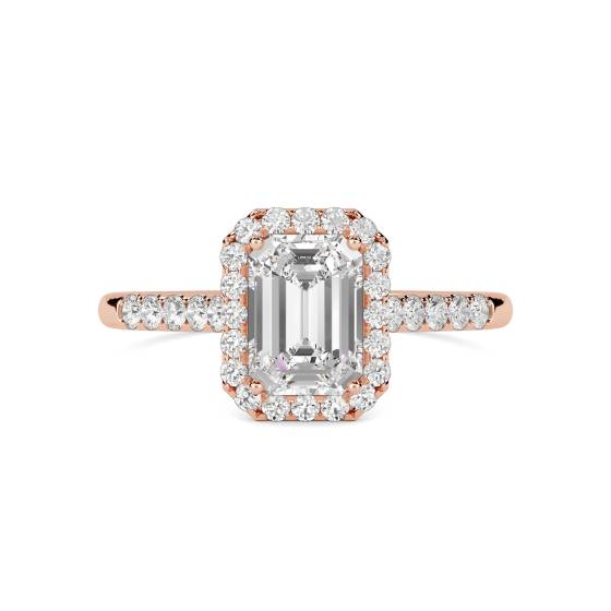 Smaragd-Diamant-Ring mit einzelner Halo-Schulterfassung