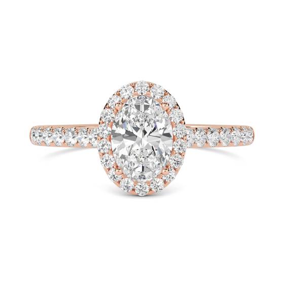 Ovaler Diamantring mit Halo-Schulterfassung